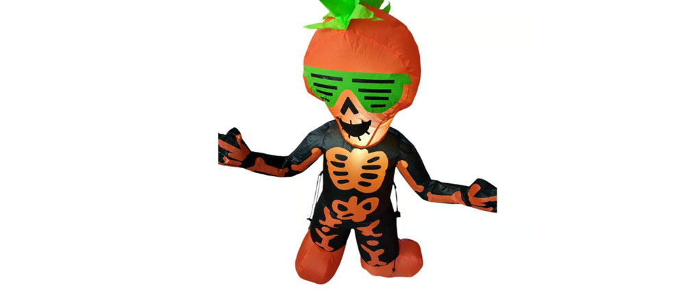 Rare Hyde & EEK! Boutique 3.5 Ft LED Inflatable Pumpkin Skeleton Halloween Decor